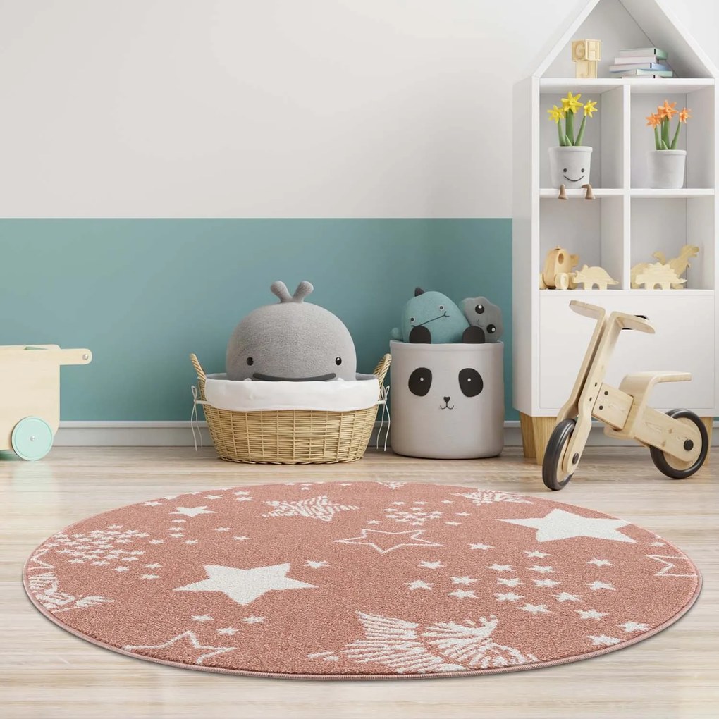 DomTextilu Milý detský ružový okrúhly koberec STARS 41645-196821