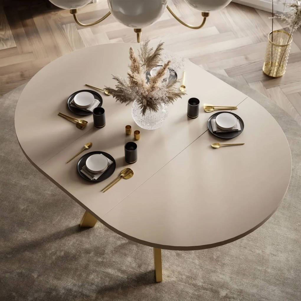 OKRÚHLY ROZKLADACÍ JEDÁLENSKÝ STÔL EWALD KAŠMÍR MATNÝ + ZLATÝ 100/140 cm