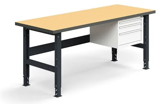 Dielenský stôl TRUST, 3 zásuvky, 2000x760mm, 300 kg, tvrdená doska