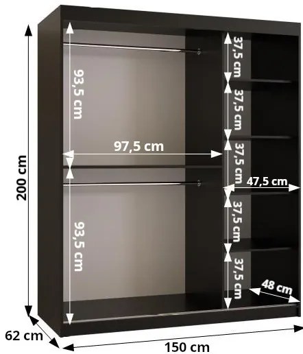 Šatníková skriňa 150 cm Boomer 2 (čierna). Akcia -21%. Vlastná spoľahlivá doprava až k Vám domov. 1126256