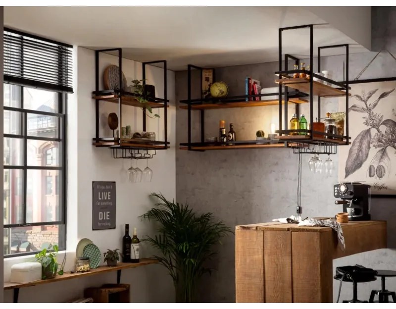 furniture-nabytek.cz - Masívna závesná polica Aro z kovu a dreva, lakovaná, hnedá – 100×25×80 cm