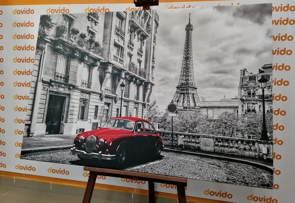 Obraz červené retro auto v Paríži - 60x40