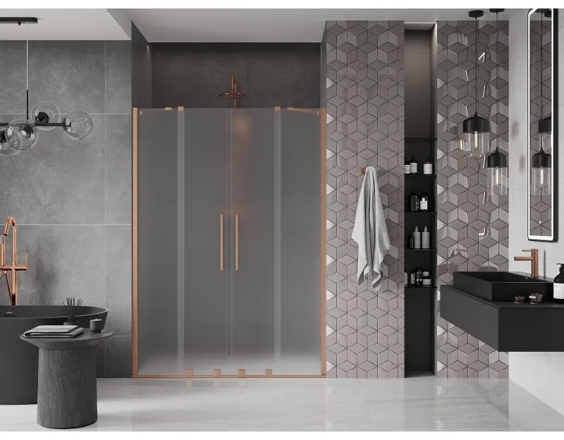 Mexen Velar Duo, posuvné sprchové dvere do otvoru 140 cm, 8mm sklo námraza, medená matná, 871-140-000-32-65