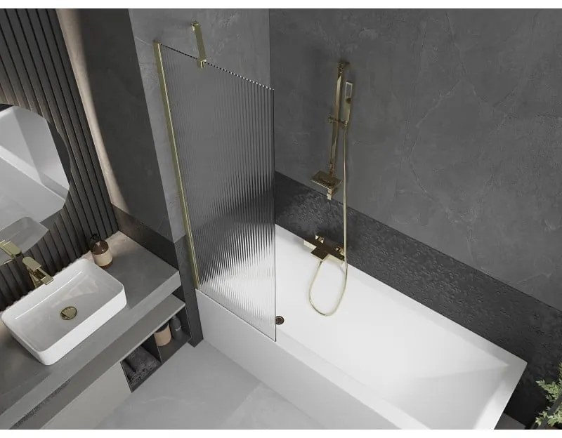 Mexen Next, 1-krídlová vaňová zástena 60 x 150 cm, 6mm sklo Ribs, zlatá matná, 895-060-000-00-09-55
