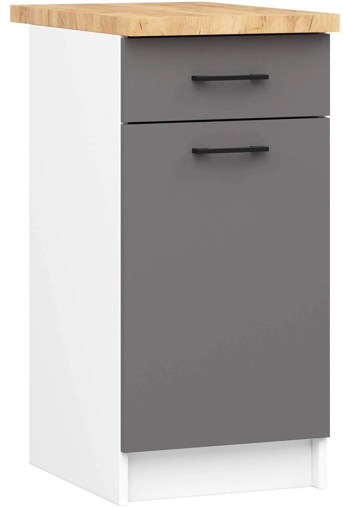 Kuchynská skrinka OLIVIE 40x85 cm matná biela/matná grafitová sivá/dub prírodný
