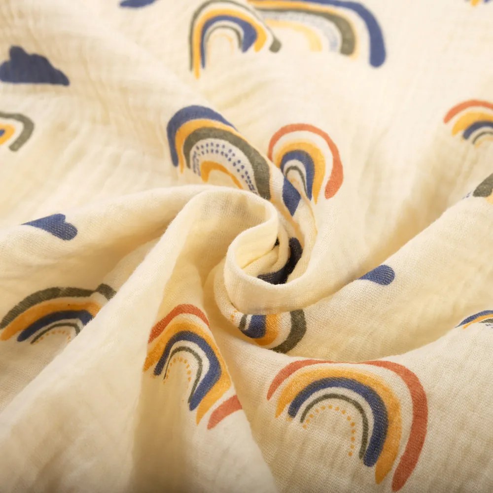 Biante Mušelínová plienka/dečka Nature MSN-073 Dúhy na krémovo žltom - ZVÝHODNENÁ SADA 3 KS 70x70 cm - Sada 3 ks