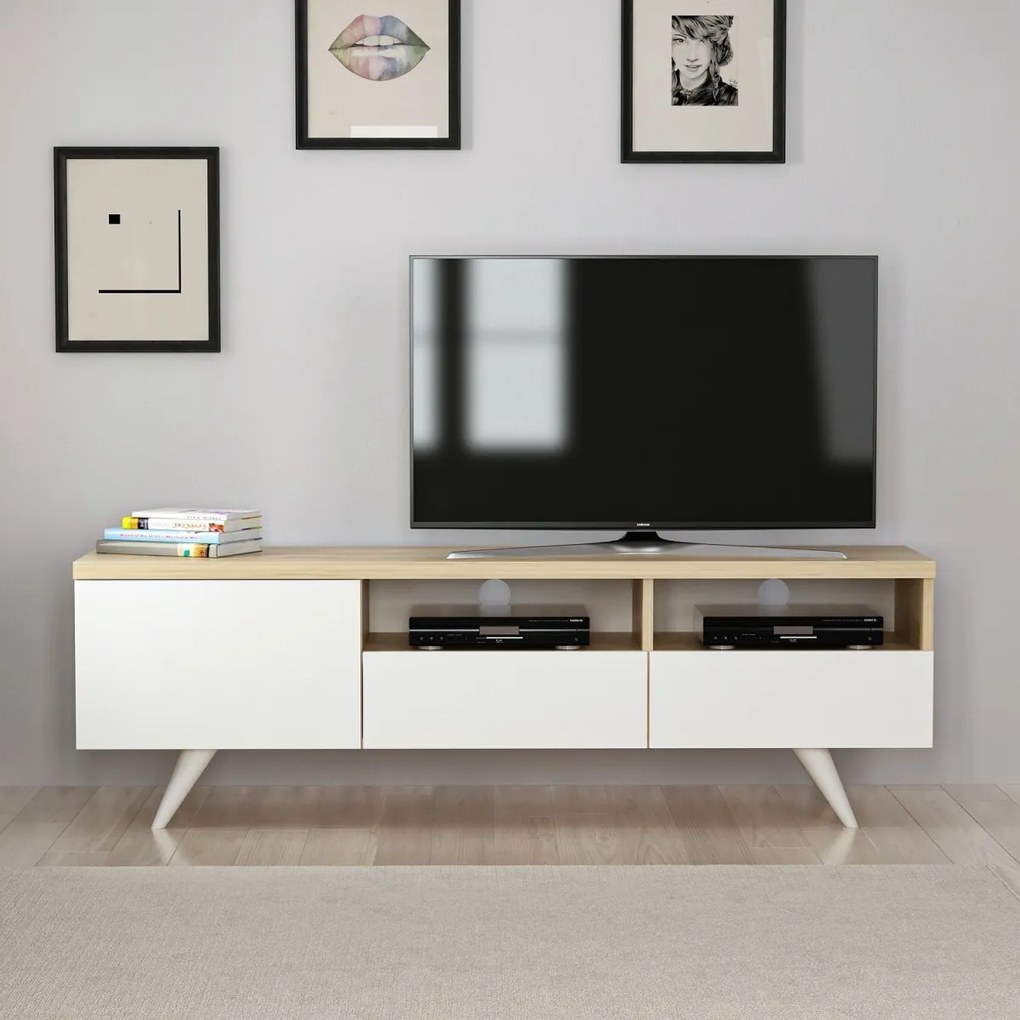 TV skrinka BRÜKSEL 150 cm biela/dub