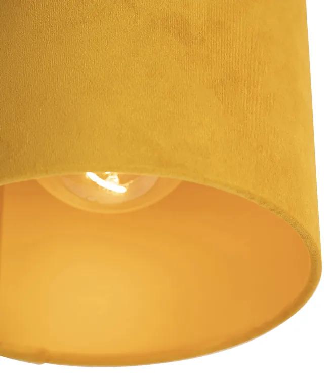 Stropné svietidlo s velúrovým odtieňom okrové so zlatom 20 cm - kombi čierna