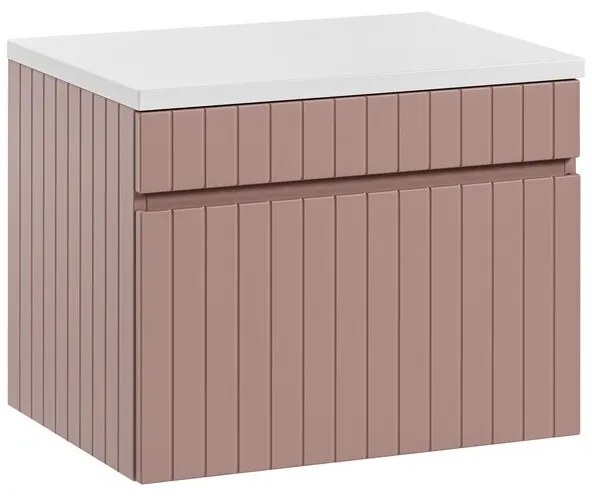 Závesná skrinka pod umývadlo Iconic s doskou 60 cm ružová/biela