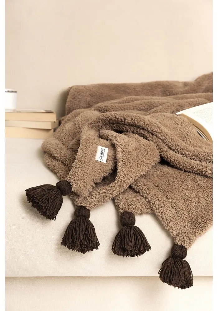 Hnedý mikroplyšový pléd na dvojlôžko 200x220 cm Pufffy – Mijolnir