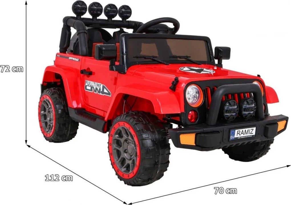 Ramiz Detské terénne auto Full Time 4WD červené na diaľkové ovládanie + pohon 4x4 + LED audio + úložný priestor