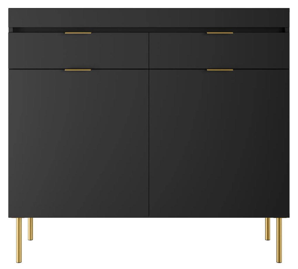 Komoda Sentia 105 cm s 2 zásuvkami - čierna / zlatá
