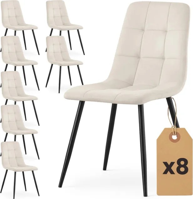 Sada ôsmich jedálenských stoličiek NERO zamatové, béžové / čierne nohy (8 ks)