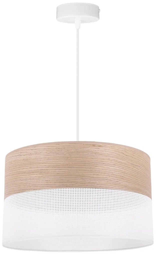 Závesné svietidlo Wood, 1x béžová dubová dýha/biele PVC tienidlo, (fi 35cm)