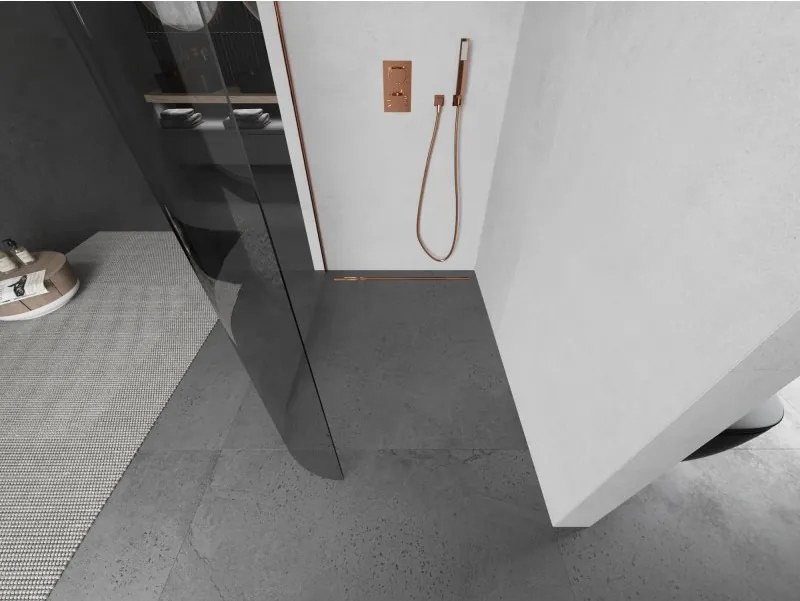 Mexen Kioto L, sprchová zástena Walk-In 90 x 200 cm, 8mm číre sklo, ružové zlato profil, 800-090-103-60-06