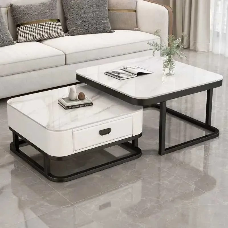 LuxuryForm DESIGN Konferenčný stolík ARAGON 70 × 70 / 60 × 60 cm – biely / biely mramor (set 2 ks)