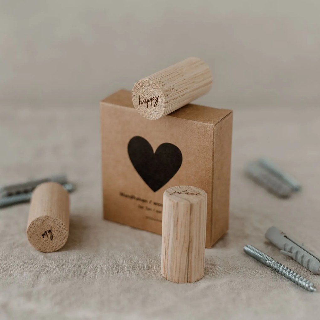 Eulenschnitt Drevené háčiky Oak Wood My Happy Place – set 3 ks