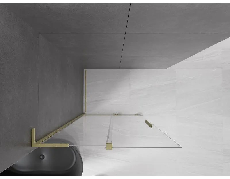 Mexen Velar L, posuvná sprchová zástena Walk-in 90 x 200 cm, 8mm číre sklo, zlatá matná, 871-090-003-03-55