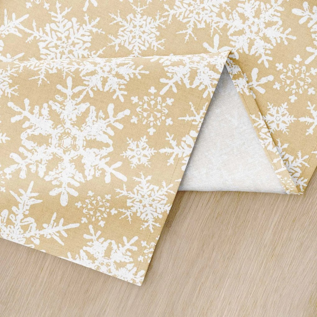 Goldea vianočný bavlnený záves - snehové vločky na zlatom 180x140 cm