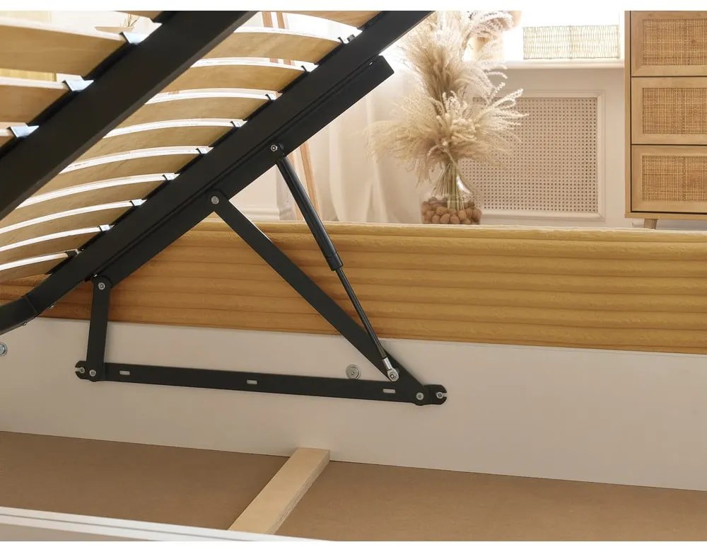 Žltá čalúnená dvojlôžková posteľ s úložným priestorom a roštom 180x200 cm Jade – Bobochic Paris