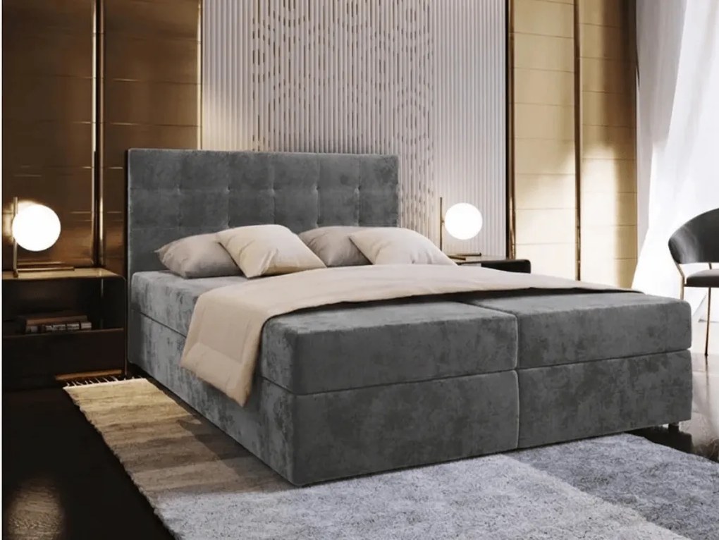 Čalúnená posteľ boxspring GLORIEN VELVET 160x200 cm sivá Matrac: Matrac Bonell pružinový