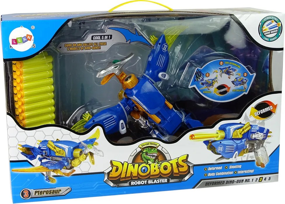 LEAN Toys Dinobots 2v1 Dinosaur Shotgun Blue Pterosaur Shield