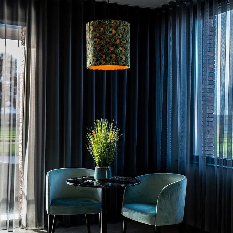 Zamatový tienidlo s motívom páv 40/40/40 so zlatým vnútrom