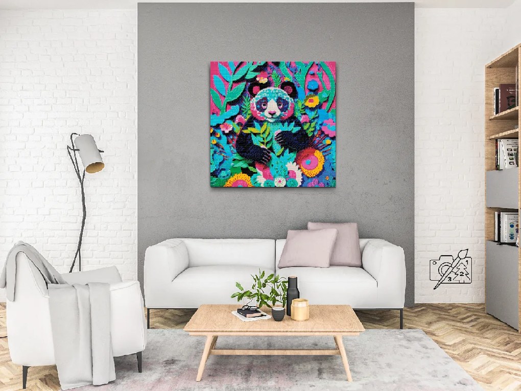 Gario Diamantové maľovanie Veselá panda Rozmery: 50 x 50 cm, Rámovanie: Iba zrolované plátno, Diamanty: Štvorcové