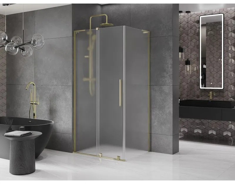 Mexen Velar L, sprchový kút s posuvnými dverami 90 x 100 cm, 8mm sklo námraza, zlatá lesklá, 871-090-100-33-50