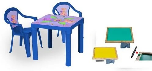 3toysm Inlea4Fun set - 2 stoličky , 1 stolík , dvojstranná drevená tabuľa - Modrá 13627