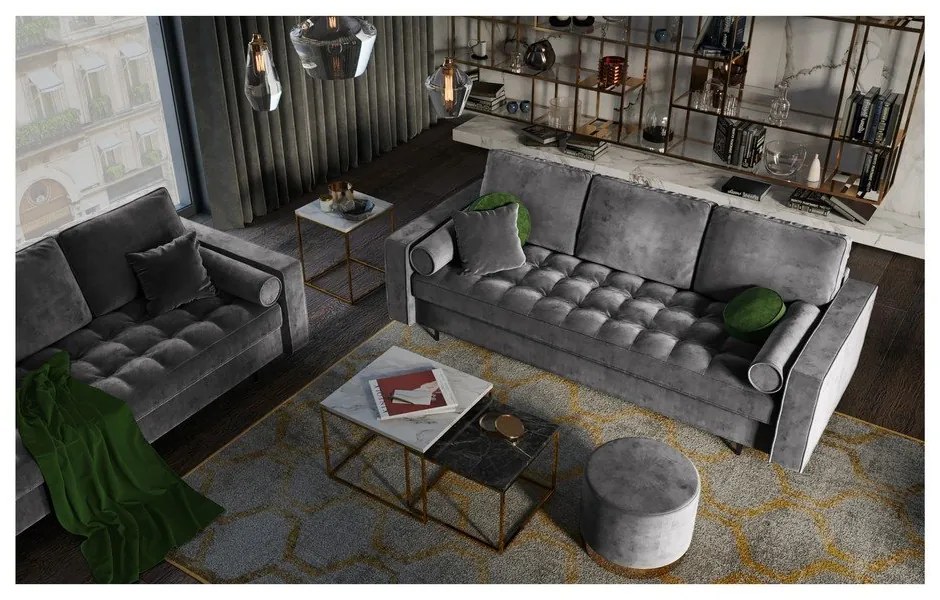 Tmavosivá zamatová rozkladacia pohovka Milo Casa Santo