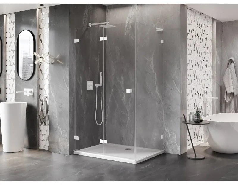 Mexen Lunar-F L, skladací sprchový kút ľavý 90 x 70 cm, 8mm číre sklo, biely profil, 836L-090-070-20-00-L