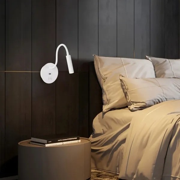 Brilagi - LED Flexibilná nástenná lampa s USB portom MAYA LED/3W/230V biela