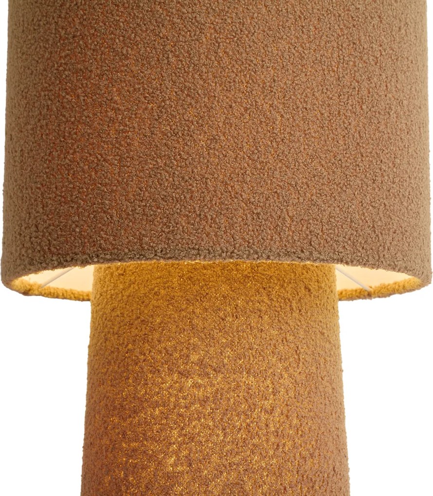 Japandi stojaca lampa hnedá látka Teddy 2-svetelná - Trompet