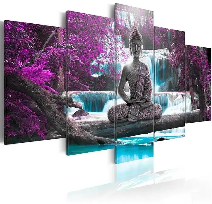 Obraz - Waterfall and Buddha Veľkosť: 200x100, Verzia: Na talianskom plátne