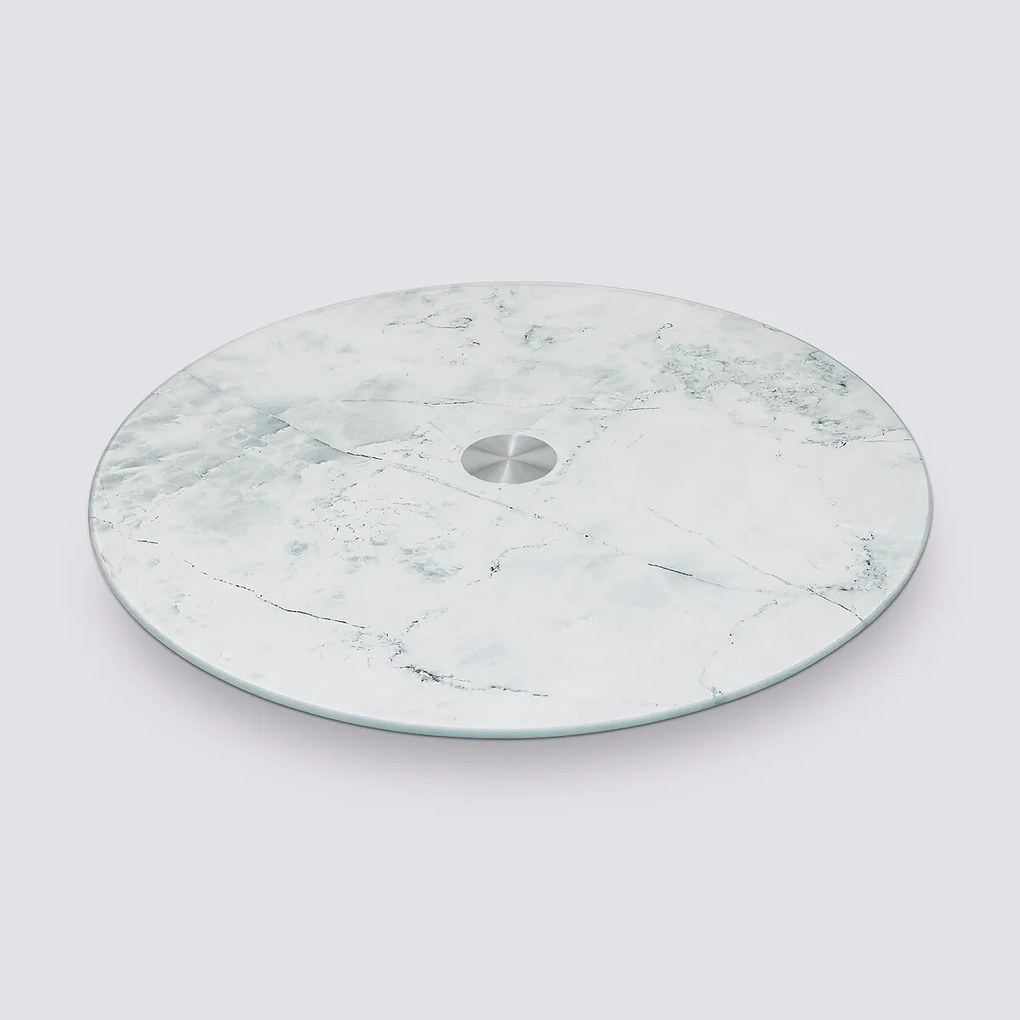 Sklenený otočný servírovací podnos White Marble, (fi) 32 cm