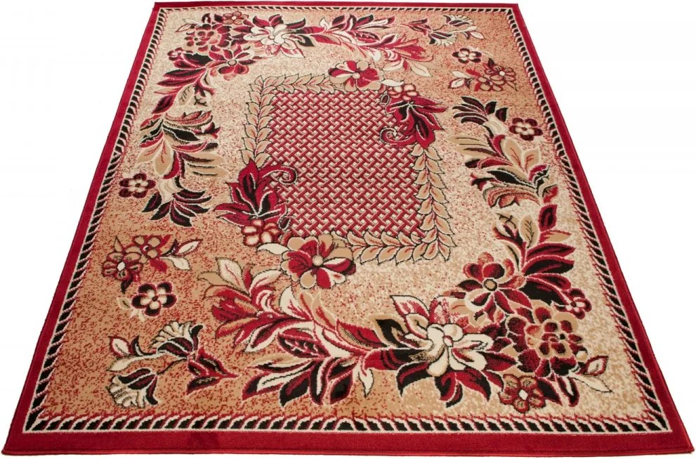TA Koberec 7192B TMAVO BÉŽOVÁ ATLAS PP ČERVENÁ Rozmer: 160x230 cm