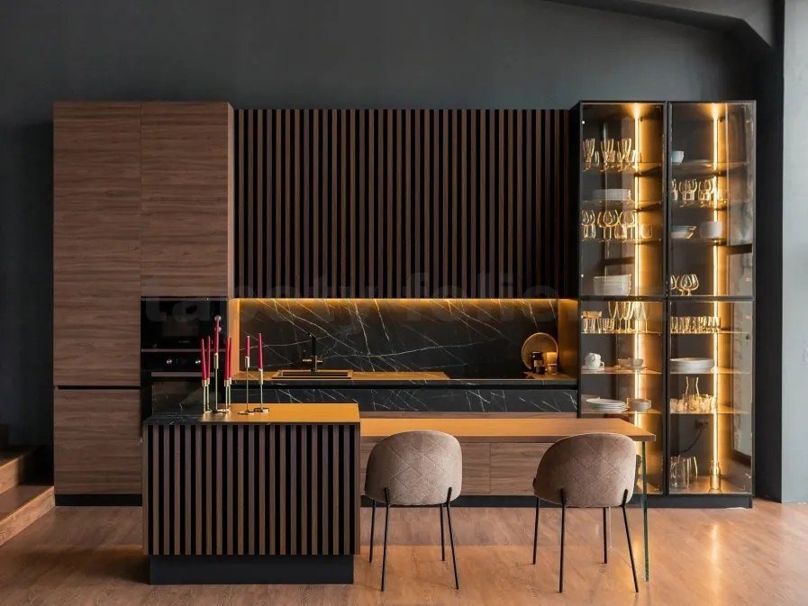 Akustické dekoračné panely dub tmavý 3D lamely na filcovom podklade 270 x 40 cm