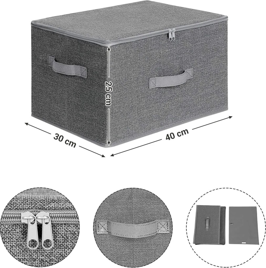 Skladacie úložné boxy s vekom a úchytkou, 3 ks, sivé