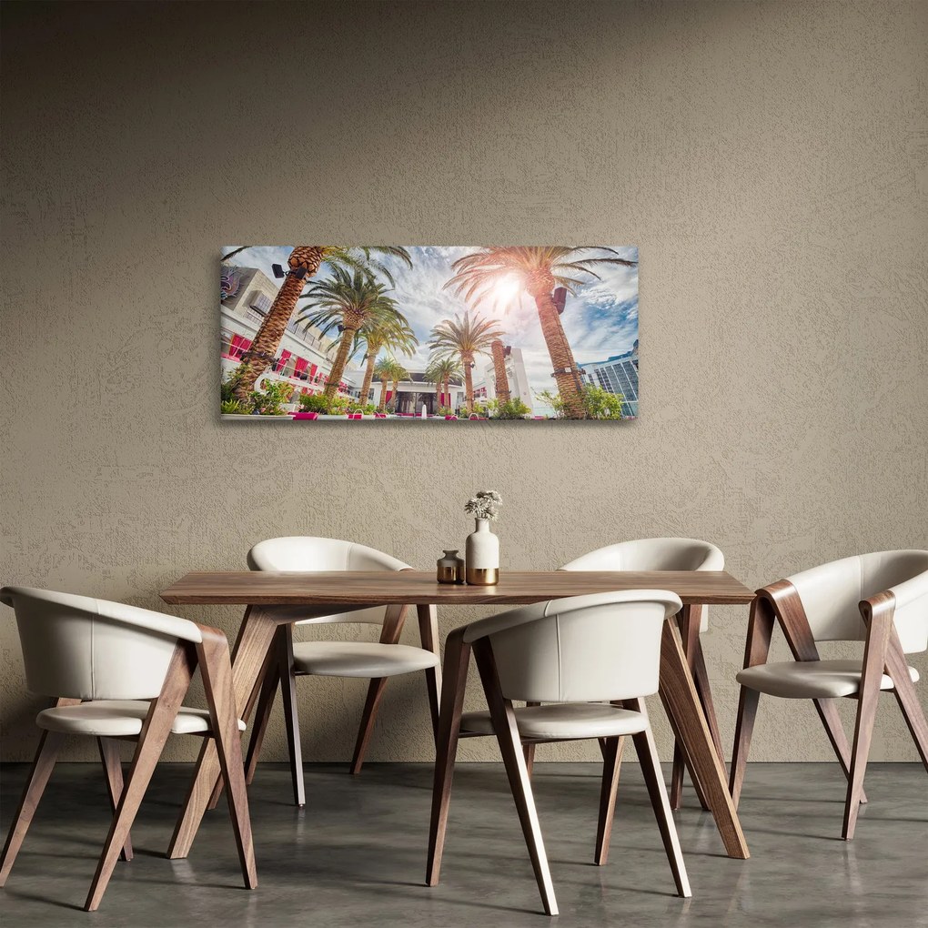 Obraz - palmy s bazénom (120x50 cm)