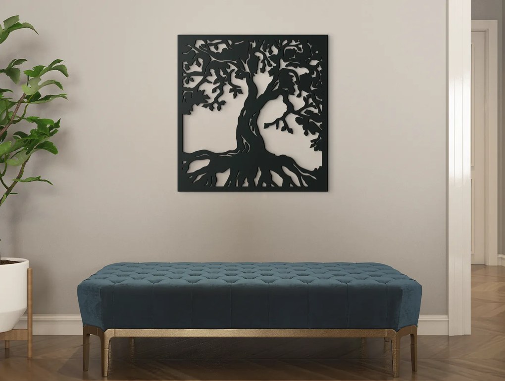 drevko Drevený obraz Strom s koreňmi Rozmer obrazu: 34 x 32,5 cm, Farba dekorácie: Čierna