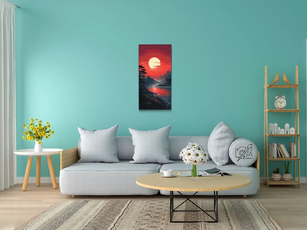 Gario Diamantové maľovanie Červený západ slnka Rozmery: 40 x 80 cm, Rámovanie: S vnútorným rámom, Diamanty: Okrúhle