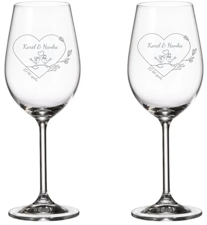 Dekorant Poháre k výročiu na biele víno VTÁČKY