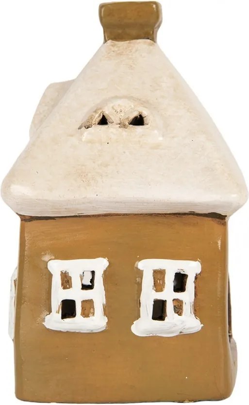 Hnedý keramický svietnik na čajovú sviečku domček Village - 12*9*14 cm