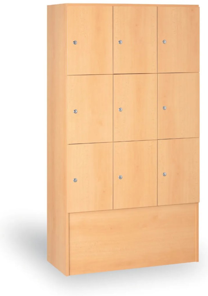 Drevená šatníková skrinka S5 s odkladacími boxami, 9 boxov, 1700 x 900 x 420 mm, cylindrický zámok, buk