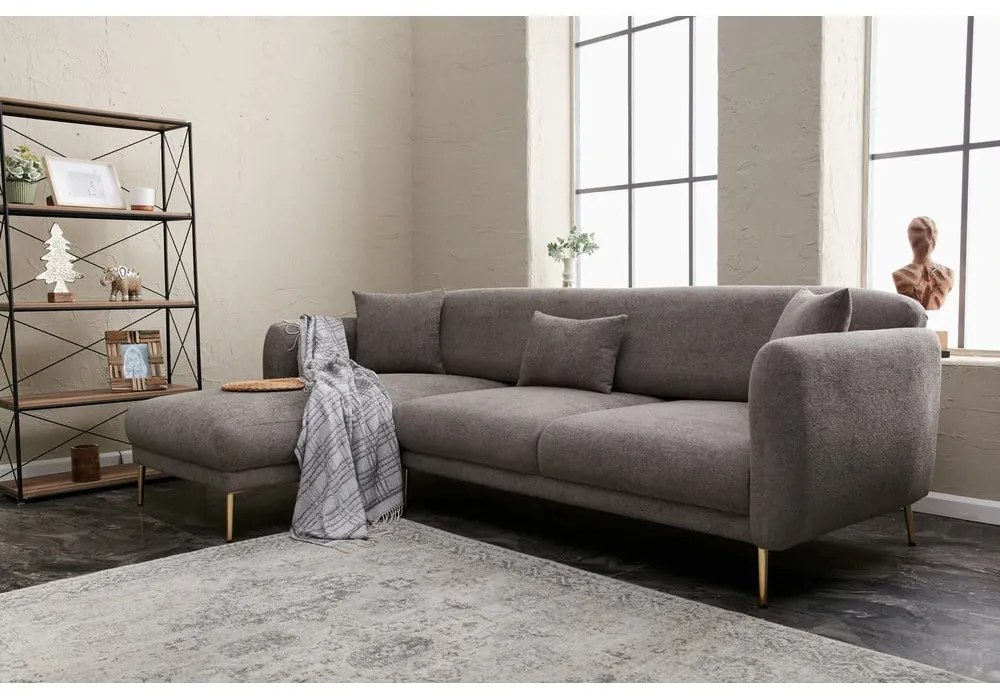 Sivá rohová pohovka (ľavý roh/s leňoškou) Simena – Balcab Home