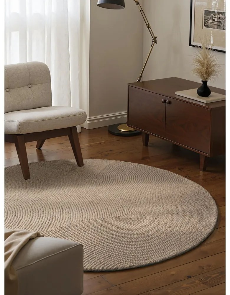 Béžový ručne tkaný vlnený okrúhly koberec ø 120 cm Eleni Light Beige – Hanse Home