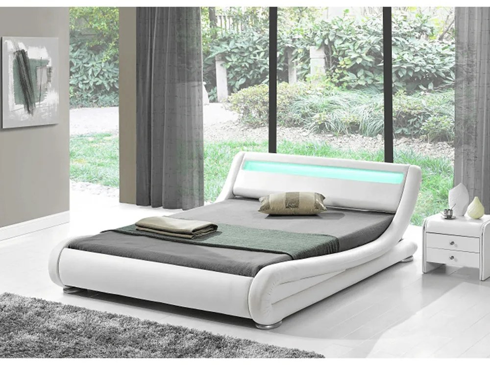 Tempo Kondela Moderná posteľ s RGB LED osvetlením, biela, 160x200, FILIDA