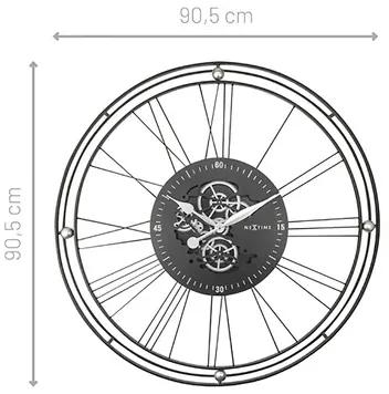 Nástenné hodiny NeXtime Roman Gear Ø90,5 cm strieborné