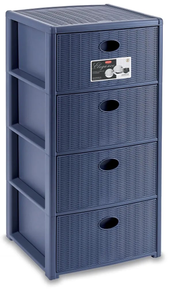 STEFANPLAST Úložný plastový regál Elegance, 4 zásuvky, modrý